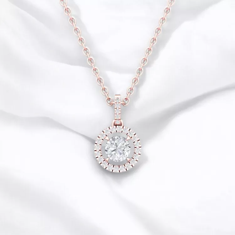 Pendentif Eternity II · Taille rond - Diamant blanc - Or rouge - Maison Haddad Joaillerie