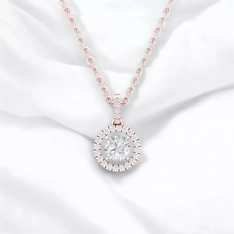 Pendentif Eternity II · Taille rond - Diamant blanc - Or rouge - Maison Haddad Joaillerie