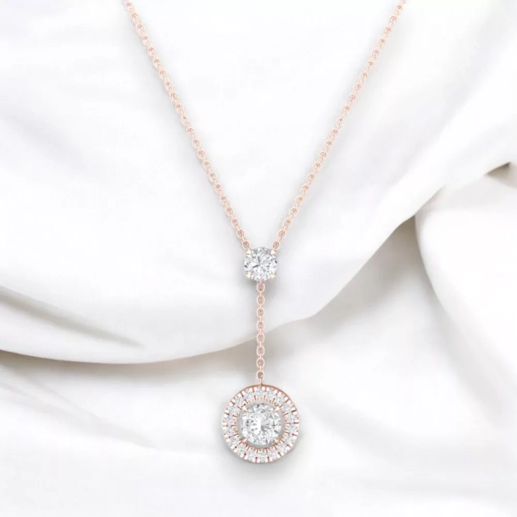 Pendentif Eternity II · Taille rond - Diamant blanc - Or rouge - Maison Haddad Joaillerie