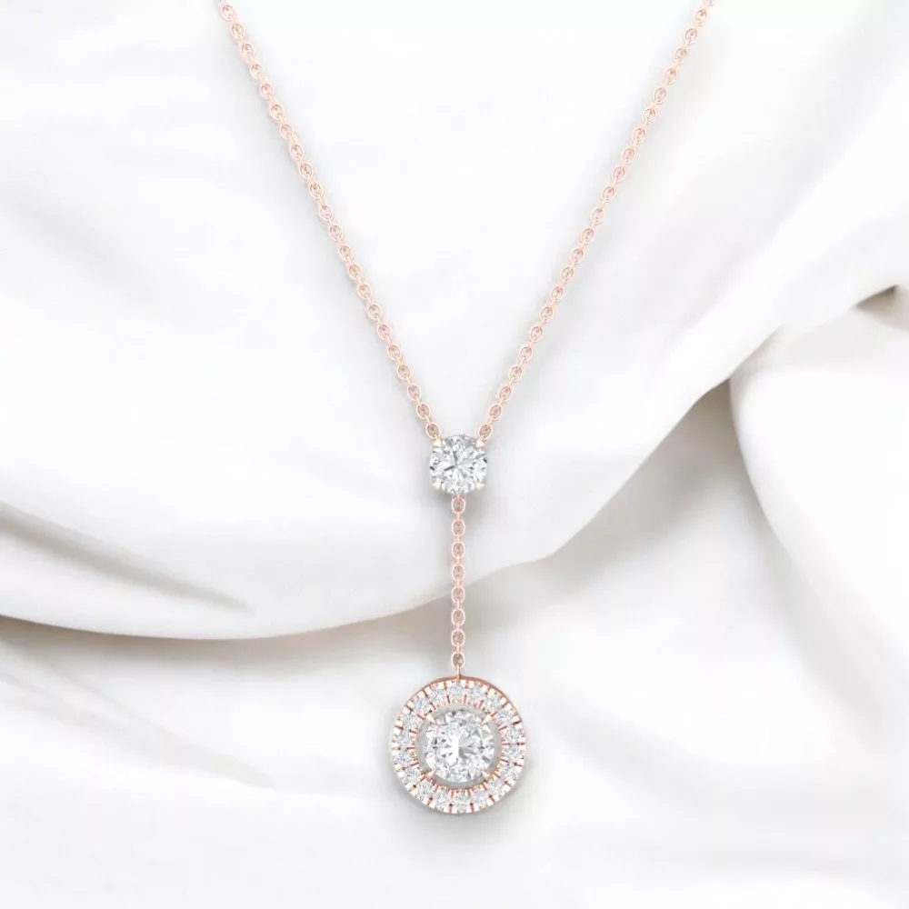 Pendentif Eternity II · Taille rond - Diamant blanc - Or rouge - Maison Haddad Joaillerie