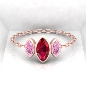 Bague Mot d'amour Marquise - Taille marquise - Or rouge - Rubis et saphir rose