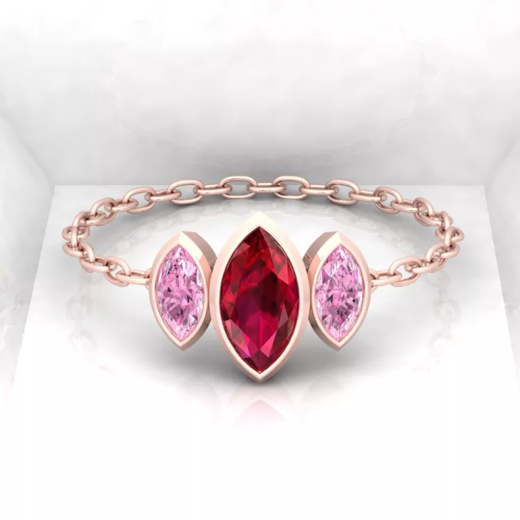 Bague Mot d'amour Marquise - Taille marquise - Or rouge - Rubis et saphir rose