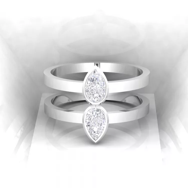 Bague Mot d'amour double - taille poire - or blanc - Diamant blanc