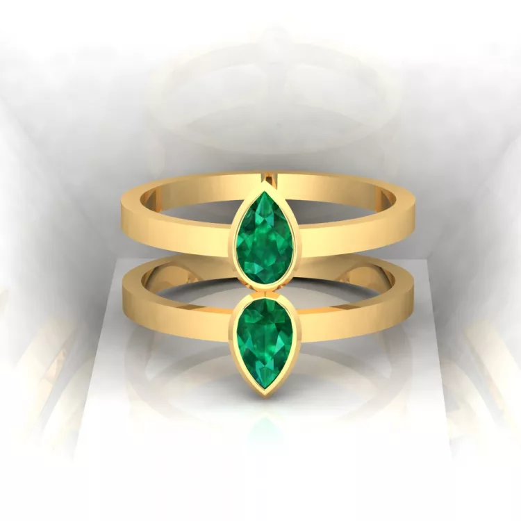 Bague Mot d'amour double - taille poire - or jaune - Emeraude