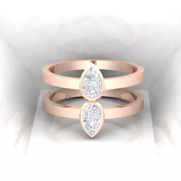 Bague Mot d'amour double - taille poire - or rouge - Diamant blanc