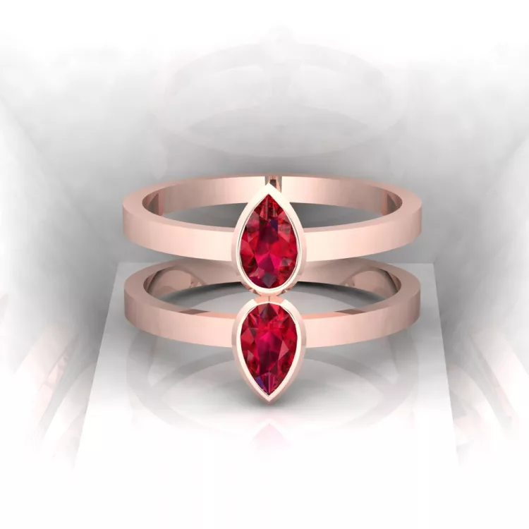 Bague Mot d'amour double - taille poire - or rouge - Rubis