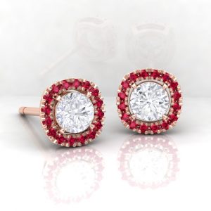 Boucle d'oreille Eternity · Taille rond - Diamant blanc et rubis - or rouge - Maison Haddad Joaillerie - vue 2