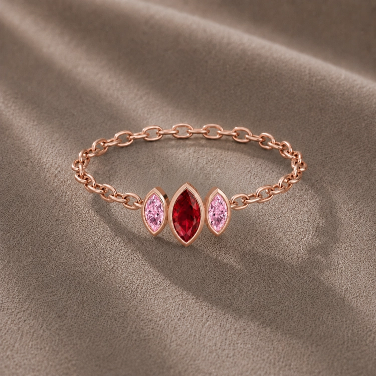 Bague Mot d'amour Marquise · Rubis, saphir rose et or rouge