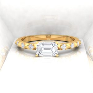 Solitaire Spikes II - Diamant blanc taille émeraude - Or jaune