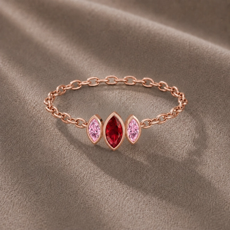 Bague Mot d'amour Marquise · Rubis, saphir rose et or rouge