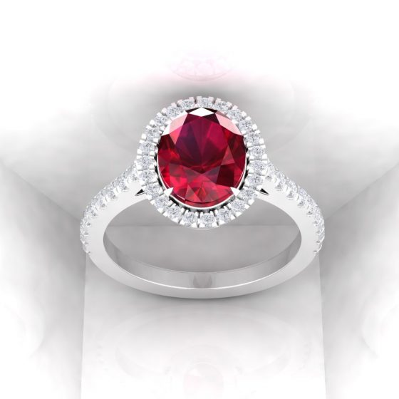 Solitaire Eternity - Diamant blanc et rubis - Taille ovale - Or blanc