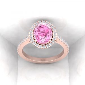 Solitaire Eternity - Diamant blanc et saphir rose - Taille ovale - Or rouge