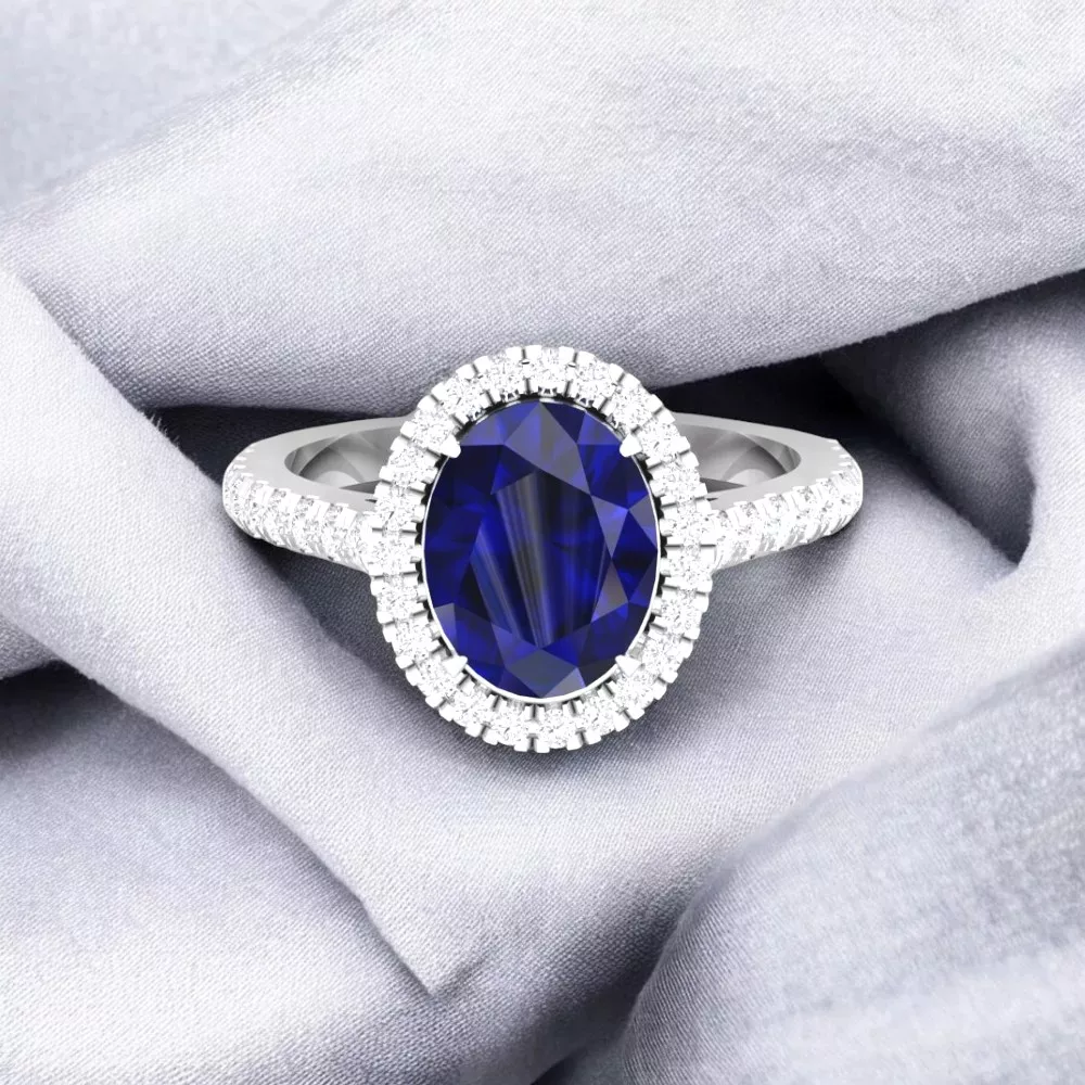 Solitaire Eternity Saphir Bleu - Or blanc - Maison Haddad Joaillerie Paris