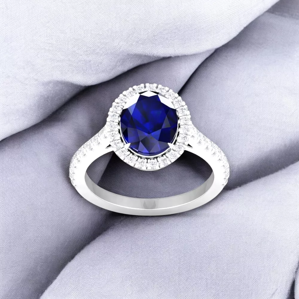 Solitaire Eternity Saphir Bleu - Or blanc - Maison Haddad Joaillerie Paris