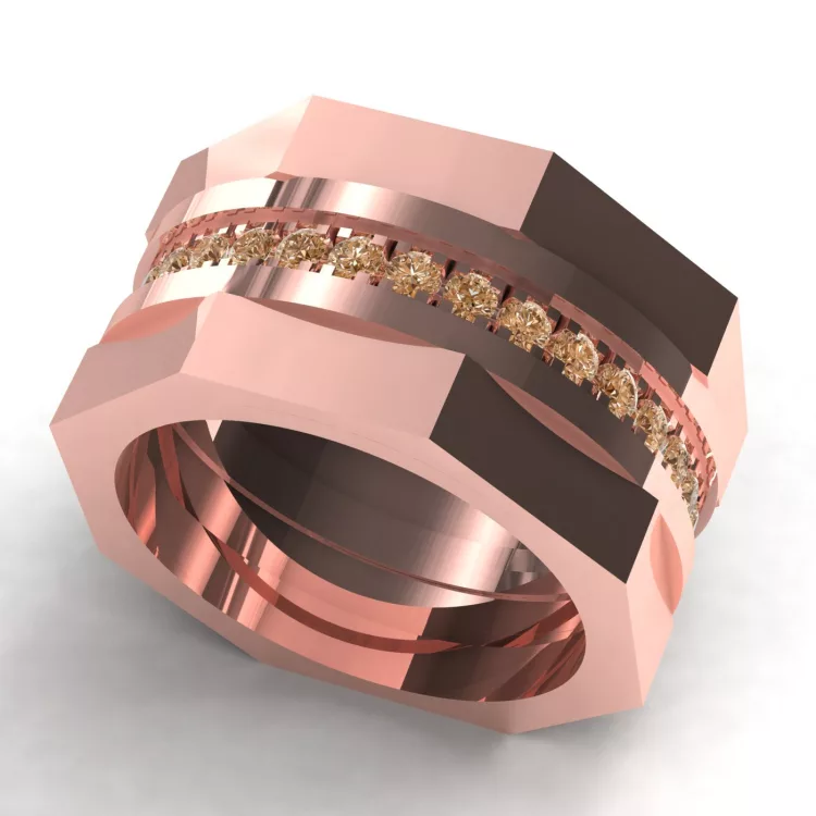 Bague "ALMAS" diamant brun Cognac, et or rouge
