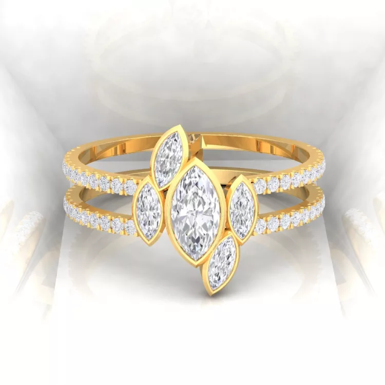 Bague Mot d'amour II - Marquises - Or jaune - Diamant blanc
