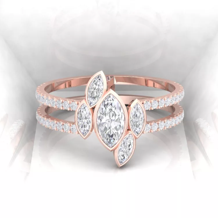 Bague Mot d'amour II - Marquises - Or rouge - Diamant blanc