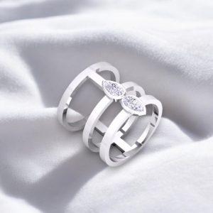 Bague H double · Diamant blanc et or blanc