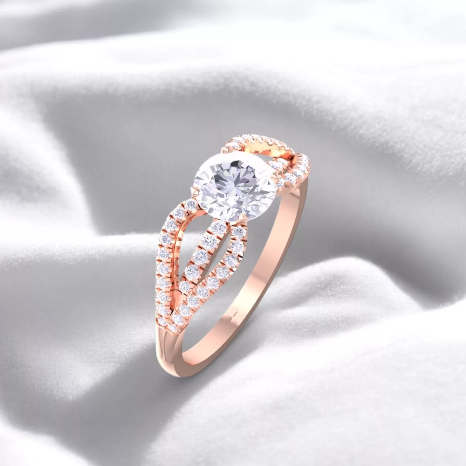 Solitaire Ruban - Diamant blanc et or rouge - Maison Haddad Joaillerie Paris