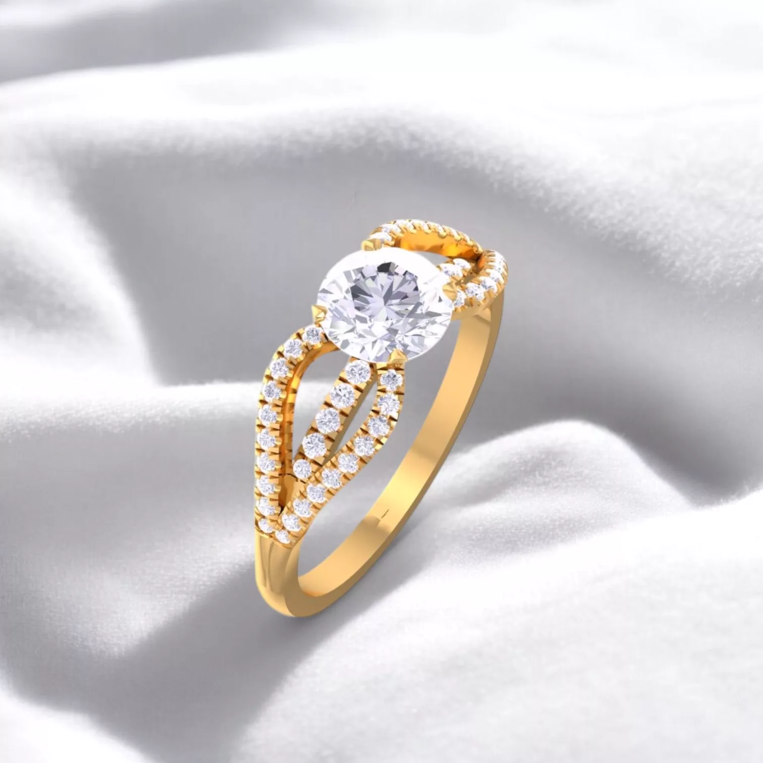Solitaire Ruban - Diamant blanc et or jaune - Maison Haddad Joaillerie Paris