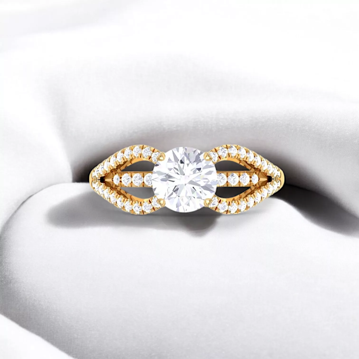 Solitaire Ruban - Diamant blanc et or jaune - Maison Haddad Joaillerie Paris