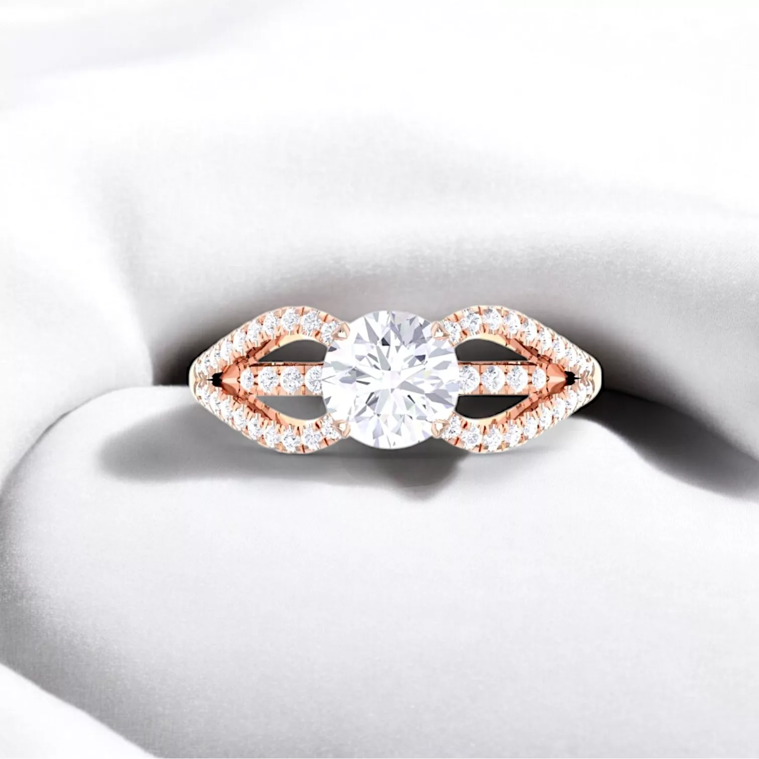 Solitaire Ruban - Diamant blanc et or rouge - Maison Haddad Joaillerie Paris