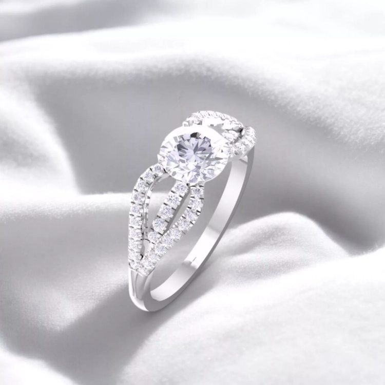 Solitaire Ruban - DImant blanc et or blanc -Maison Haddad Joaillerie Paris
