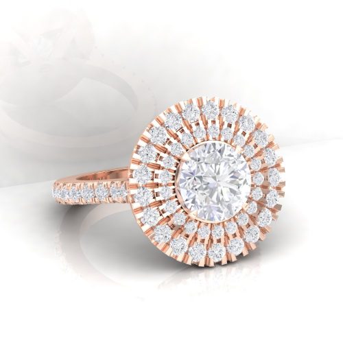 Solitaire Eternity Double entourage · Taille rond - Diamant blanc - or rouge - vue 2