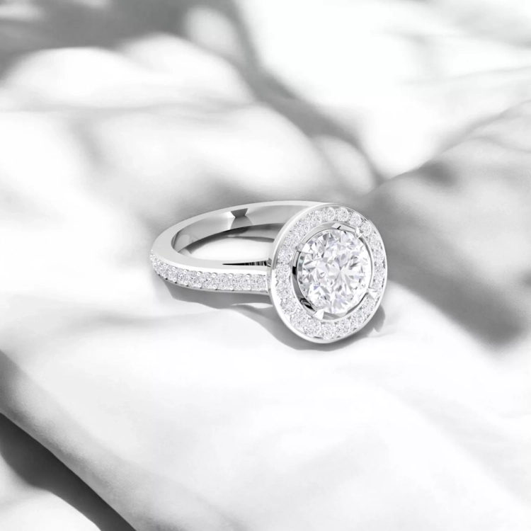 Solitaire Eternity Or blanc - Diamant blanc taille coussin