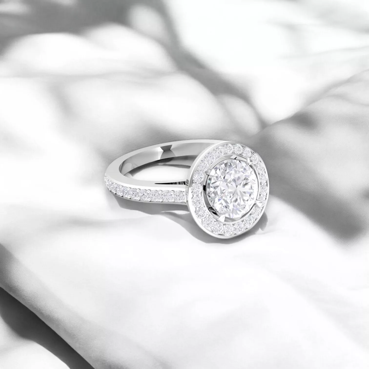 Solitaire Eternity Or blanc - Diamant blanc taille coussin