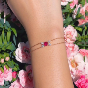 Barcelet Mot d'amour -Taille coussin et poire - or rouge - Rubis et diamant blanc - Maison Haddad Joaillerie