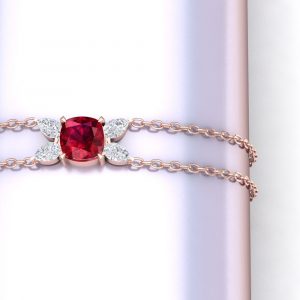 Barcelet Mot d'amour -Taille coussin et poire - or rouge - Rubis et diamant blanc - Maison Haddad Joaillerie - vue 1