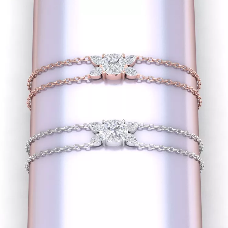Barcelet Mot d'amour -Taille coussin et poire - or rouge et blanc - Diamant blanc - Maison Haddad Joaillerie - vue 1