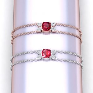 Barcelet Mot d'amour -Taille coussin et poire - or rouge et blanc - Rubis et diamant blanc - Maison Haddad Joaillerie - vue 1
