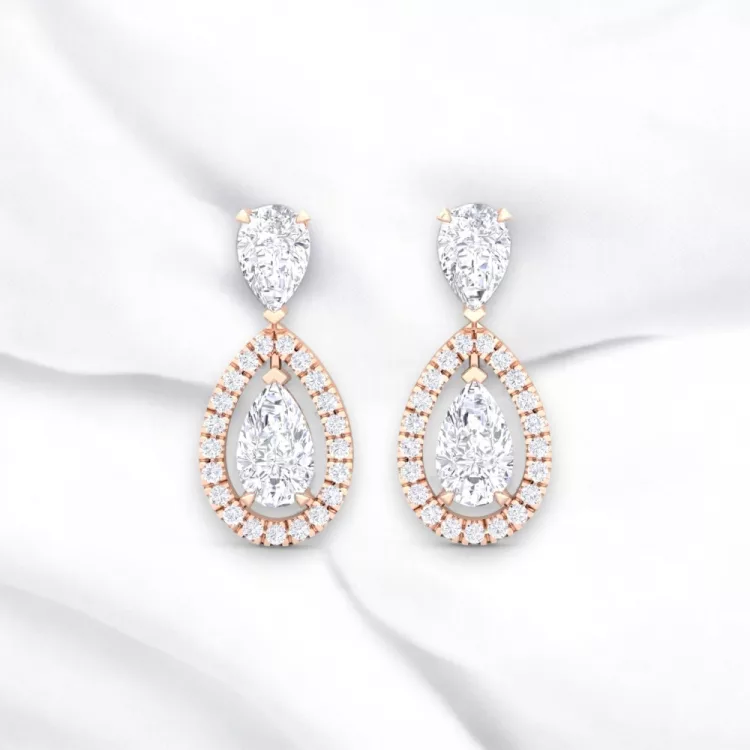 Boucle d'oreille Eternity II · Taille poire Diamant blanc - Or rouge - Maison Haddad Joaillerie