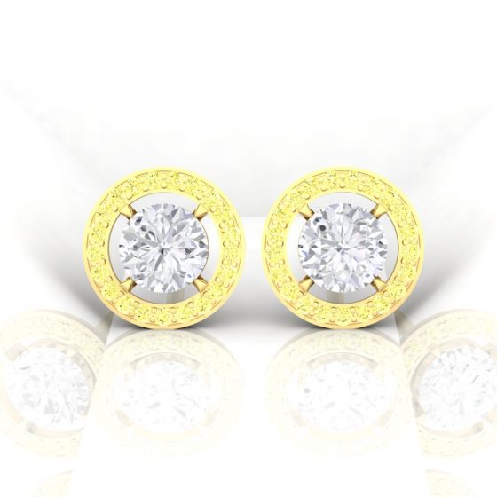 Boucle d'oreille Eternity II · Taille rond - Diamant blanc et jaune - or jaune - Maison Haddad Joaillerie - vue 1