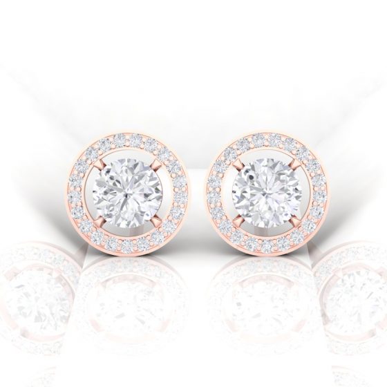 Boucle d'oreille Eternity II · Taille rond - Diamant blanc - or rouge - Maison Haddad Joaillerie - vue 1