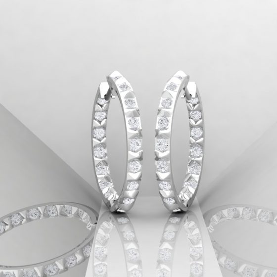 Boucles d'oreilles Spikes - or blanc - Diamant blanc - Maison Haddad Joaillerie - Vue 1