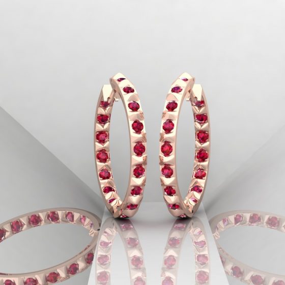 Boucles d'oreilles Spikes - or rouge - Rubis - Maison Haddad Joaillerie - Vue 1