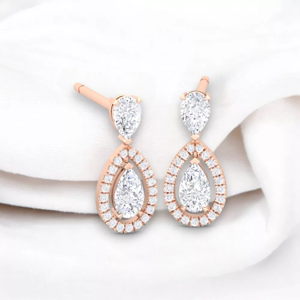 Boucle d'oreille Eternity II · Taille poire Diamant blanc - Or rouge - Maison Haddad Joaillerie
