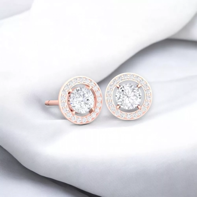 Boucle d'oreille Eternity II · Taille rond - Diamant blanc - or rouge - Maison Haddad Joaillerie