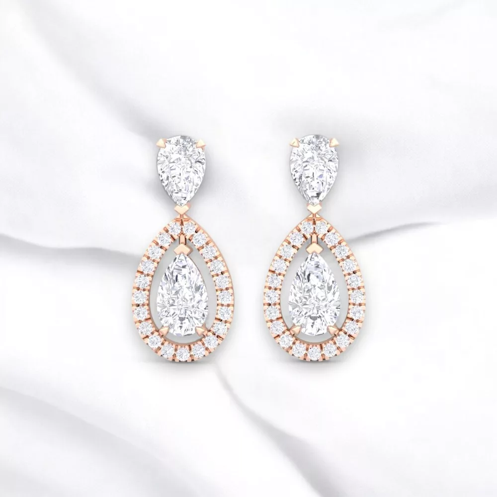 Boucle d'oreille Eternity II · Taille poire Diamant blanc - Or rouge - Maison Haddad Joaillerie