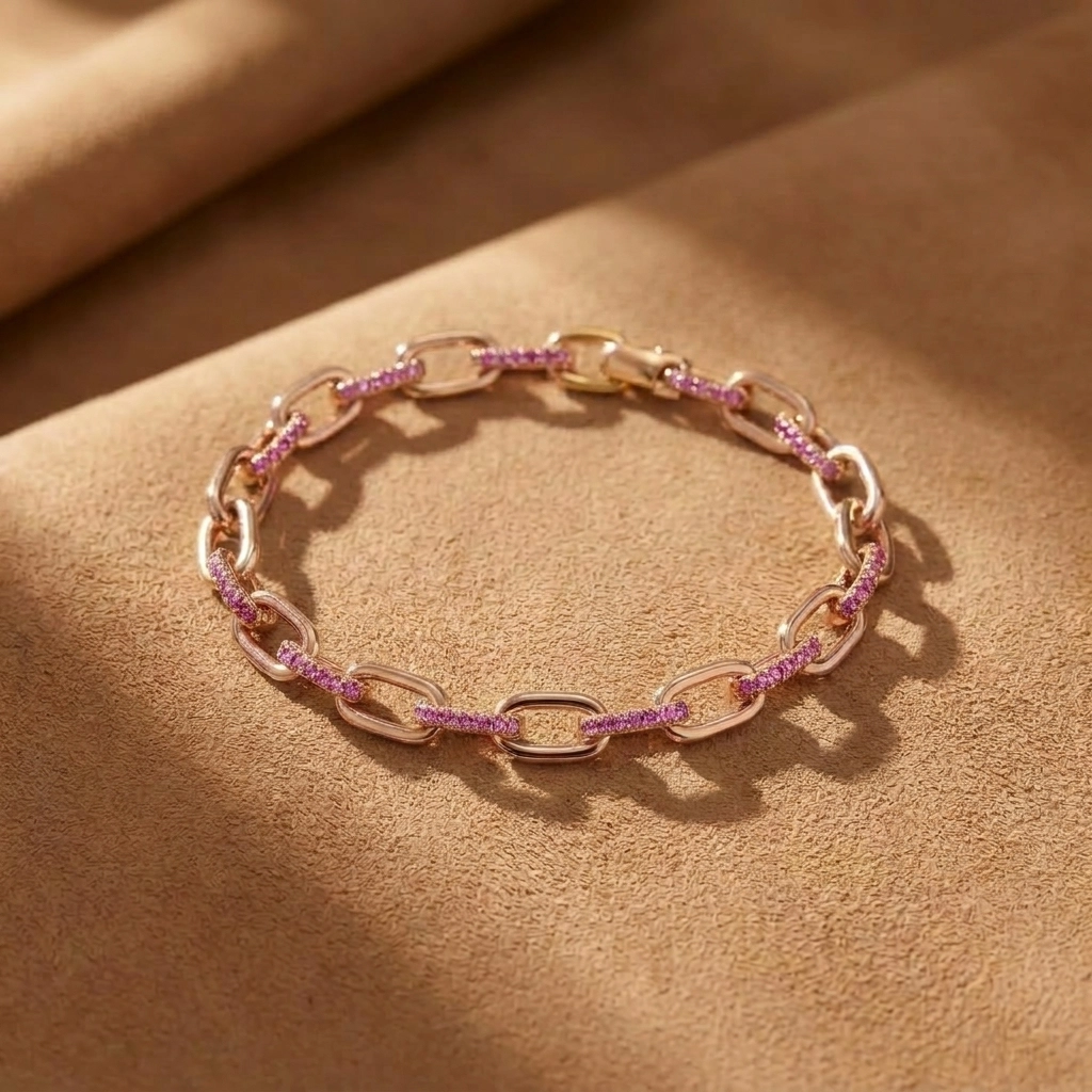 Bracelet DIAMOND - Or rouge - Saphir rose - Haddad Joaillerie Paris