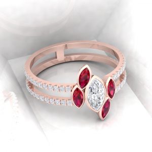 Bague Mot d'amour II - Marquises - Or rouge - Diamant blanc et rubis