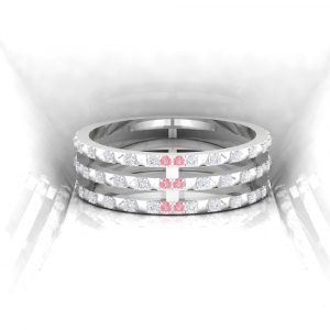 Bague Spikes III - taille rond - Or blanc - Diamant blanc et rose
