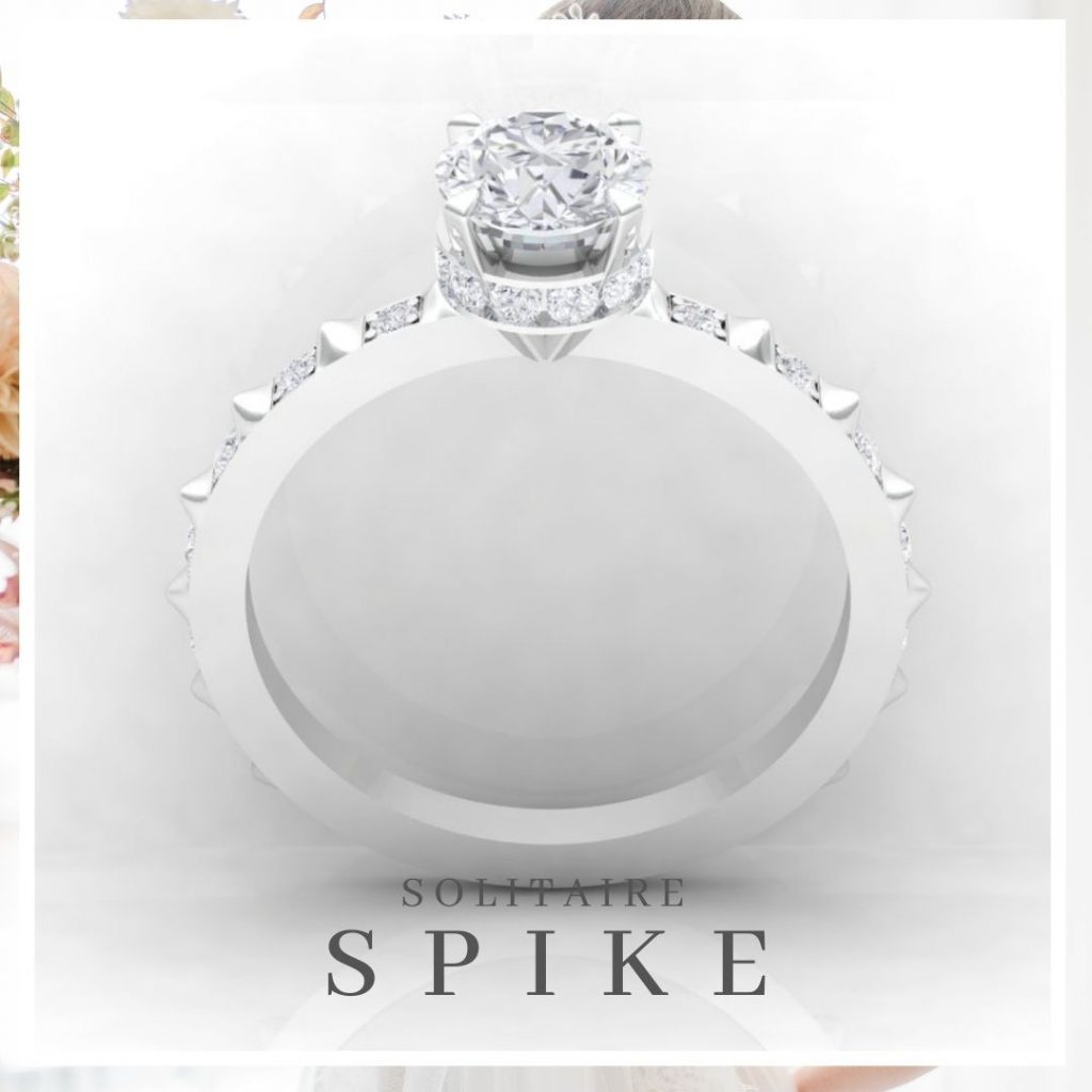 Solitaire Spikes II - taille rond - or blanc - Diamant blanc