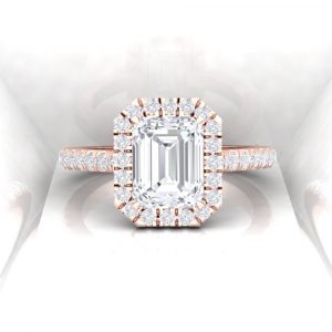 Solitaire Eternity - Diamant blanc - Taille emeraude - Or rouge