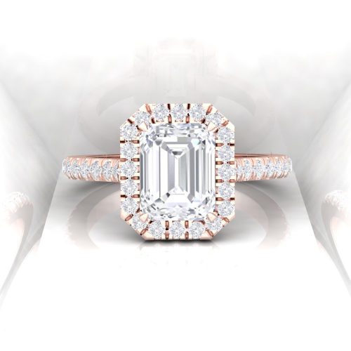 Solitaire Eternity - Diamant blanc - Taille emeraude - Or rouge