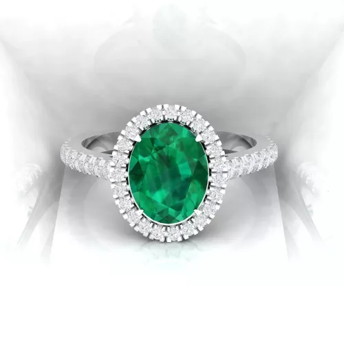 Solitaire Eternity - Diamant blanc et emeraude - Taille ovale - Or blanc Solitaire Eternity - Diamant blanc et emeraude - Taille ovale - Or blanc
