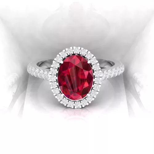 Solitaire Eternity - Diamant blanc et rubis - Taille ovale - Or blanc Solitaire Eternity - Diamant blanc et rubis - Taille ovale - Or blanc